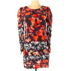 Sam & Lavi XS red black grey abstract floral retro princess sleeve mini‎ dress